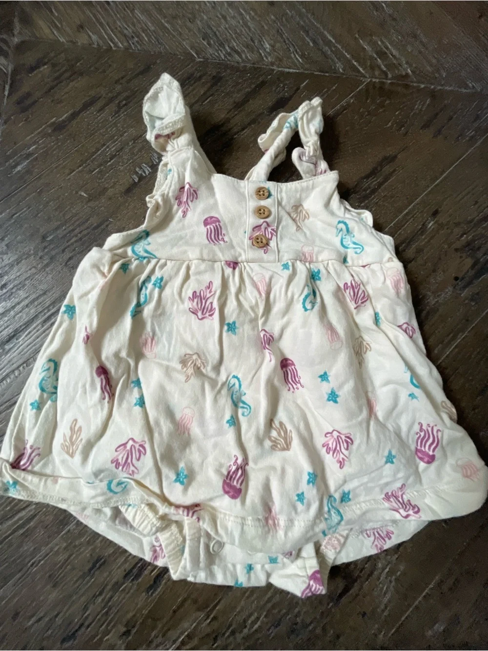 Carter's Cream Romper with Teal & Purple Sea Prints